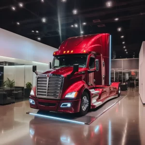 new semi truck on showroom floor